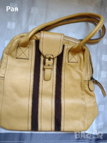 Дамска чанта , естествена кожа , цвят горчица LA Accessories, снимка 2 - Чанти - 50665339