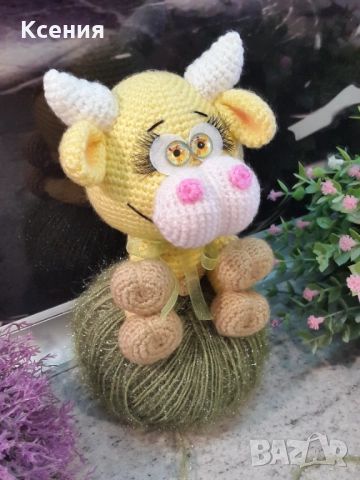 Плетена играчка Бик, Бик малък, Плетени, ръчно изработени, прекрасен подарък, снимка 8 - Плюшени играчки - 52062853