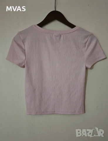Нова дамска розова рипсена къса тениска S размер, снимка 2 - Тениски - 50998445