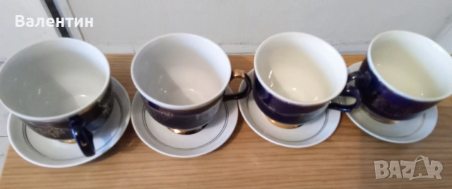 Лот от 4 руски порцеланови чаши за чай в кобалтово син цвят, снимка 2 - Чаши - 54100920