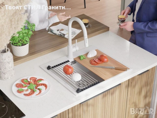 Кухненска Мивка от гранит  Осло XL 500 x 580 mm - Бял, снимка 8 - Други - 37573375