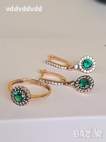 Златен пръстен и златни обеци 14 карата 585, снимка 3 - Колиета, медальони, синджири - 51810036