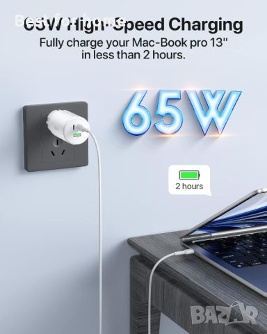 Бързо мощно зарядно 65 W SooPii USB C, за Apple и др, снимка 3 - Оригинални зарядни - 45804069