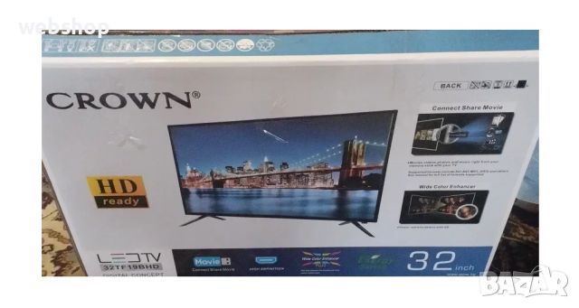 Телевизор Crown 32TF19BHD, 32 inch, 81 см, 1366x768 HD Ready, LED, Черен , Гаранция 24 месеца, снимка 2 - Телевизори - 46191071