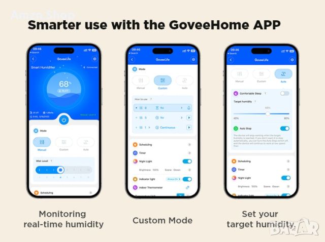 GoveeLife Smart 3-в-1 овлажнител , дифузер и нощна лампа Humidifier Lite , снимка 5 - Овлажнители и пречистватели за въздух - 45466248