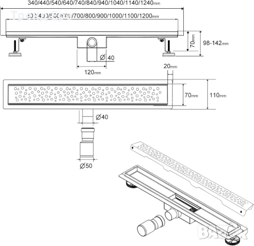 Линеен сифон за баня 60см, снимка 2 - ВИК - 50544567
