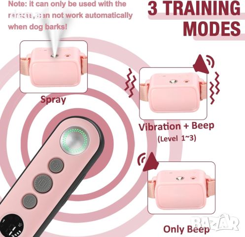 Нашийник против лай с пръскане за кучета Citronella с 2 режима на дистанционното, снимка 2 - За кучета - 45995659
