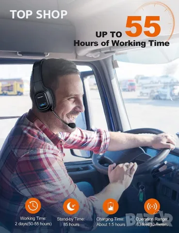 TECKNET Trucker Bluetooth слушалка с шумопотискане на микрофон,55H Hands Free, снимка 4 - Слушалки и портативни колонки - 48778229