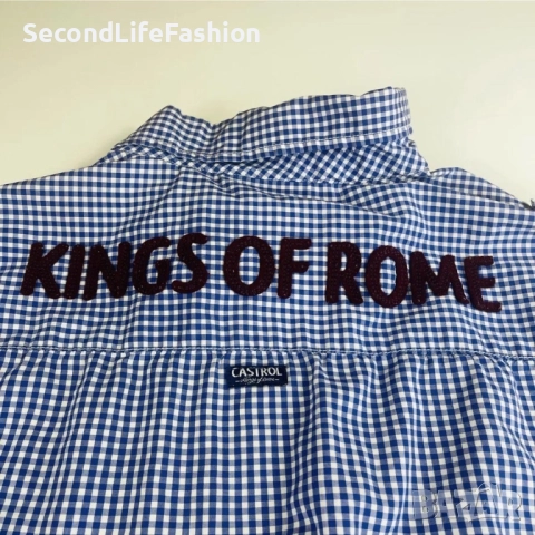 Мъжка риза с копчета Kings of Rome Finest Garments, синя, карирана размер XXL памук, снимка 5 - Ризи - 52658294