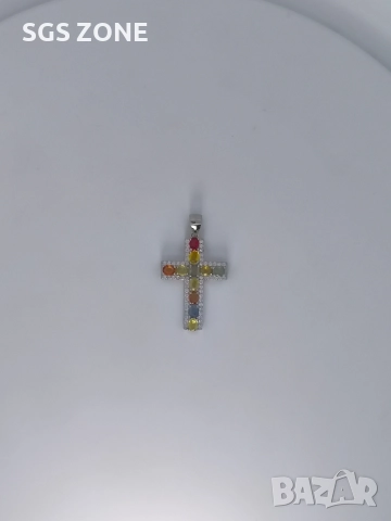 сребърен кръст с естествен мулти турмалин, снимка 3 - Колиета, медальони, синджири - 52392771