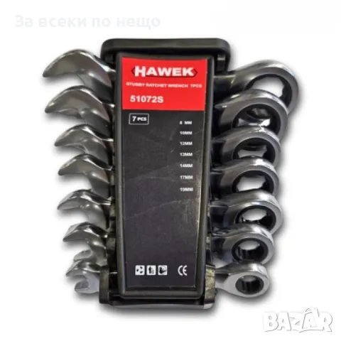 Комплект къси звездогаечни тресчотни ключове 8 - 19 мм 7 части HAWEK, снимка 2 - Други инструменти - 50361183