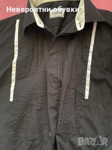 Мъжка черна риза с бели ивици XL