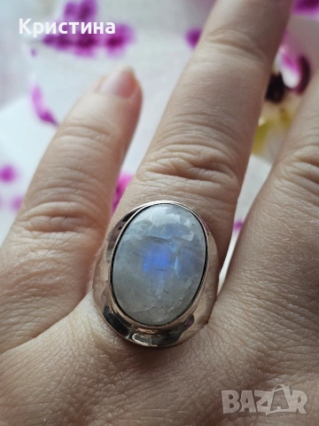 Сребърен пръстен с Лунен камък, снимка 3 - Пръстени - 53904778