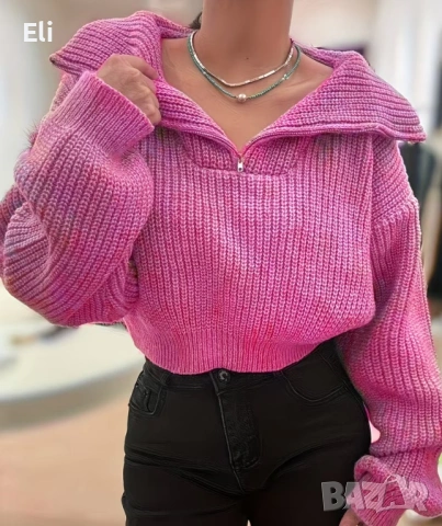 Къс модерен пуловер с цип – есен/зима, снимка 8 - Блузи с дълъг ръкав и пуловери - 53627194