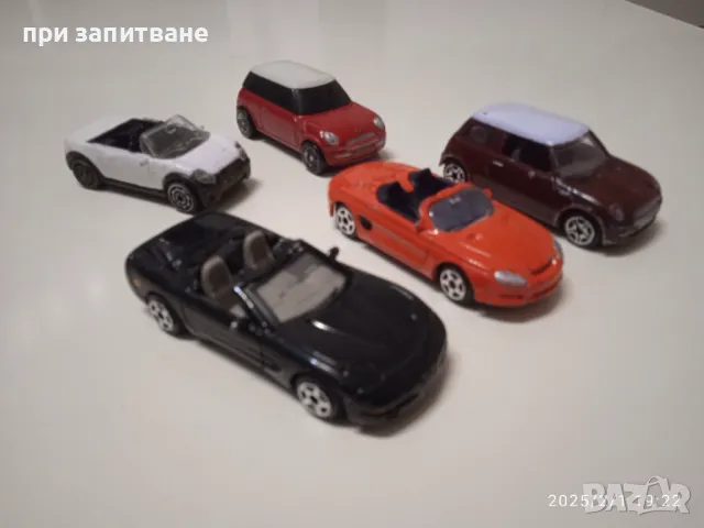 5 бр. метални колички китайски, Corvette, Mustang, Mini Cooper 1/64, снимка 1 - Колекции - 48922084