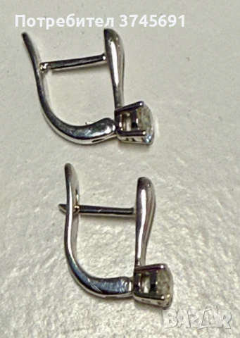 Съветски 0.8K диамантени обеци – 18К бяло злато, естествени диаманти, със сертификат, снимка 4 - Обеци - 50846354