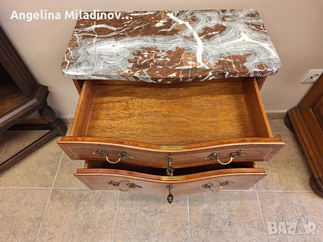 Скрин Луи XV с богата Интарзия и мраморен плот, снимка 7 - Скринове - 53772606