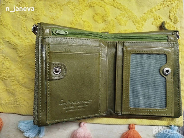 портфейл естествена кожа , зелен, снимка 3 - Чанти - 53752457