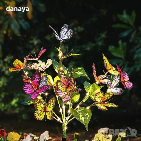 6427 Соларна лампа на колче пеперуди, 65 см, снимка 4 - Градински мебели, декорация  - 53643217