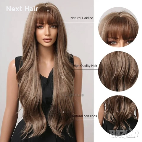 Кафява перука с руси кичури и бретон, снимка 8 - Аксесоари за коса - 52897767