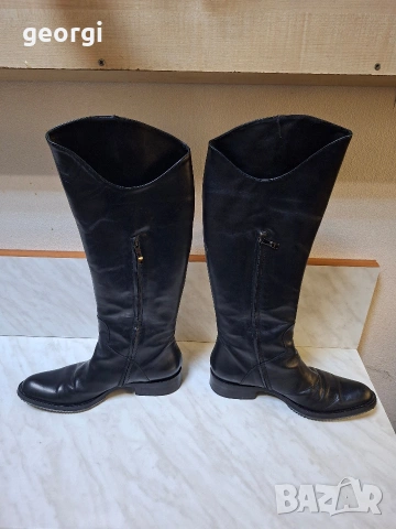черни високи кожени ботуши номер 40 с цип, снимка 2 - Дамски ботуши - 54216774