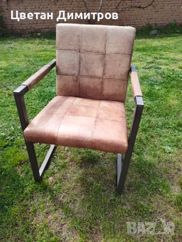 Конзолен трапезен стол в ретро индустриален стил, изработен от естествена кожа и метал. , снимка 11 - Столове - 54179904