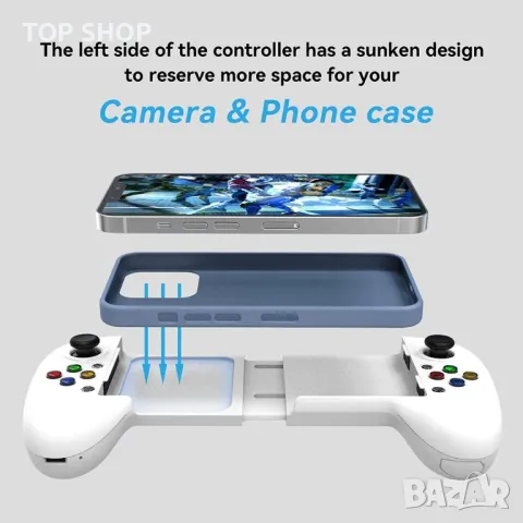 ShanWan Q13 Mobile Game Controller за iphone с поддръжка на PHONE CASE, Bluetooth безжичен геймпад, снимка 2 - Калъфи, кейсове - 49157871