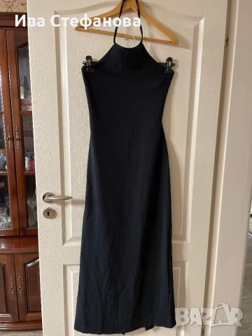 Нова черна дълга официална елегантна парти коктейлна вечерна рокля гол гръб Италия 