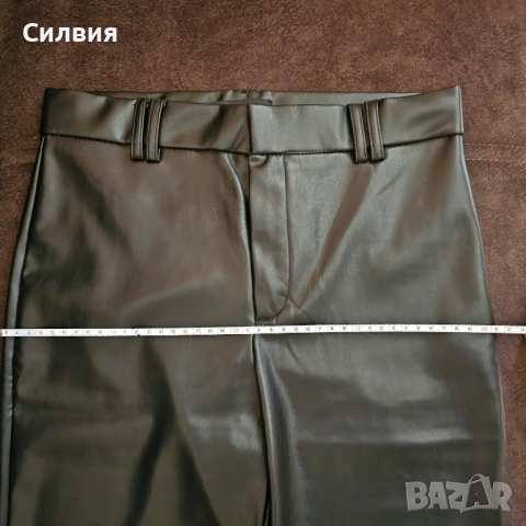 Чисто нов дамски черен лъскав кожен панталон "Zara" / "Зара", размер S, снимка 5 - Панталони - 52409408