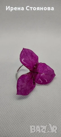 Регулируем пръстен с естествен цвят на бугенвилея. , снимка 4 - Пръстени - 50564661