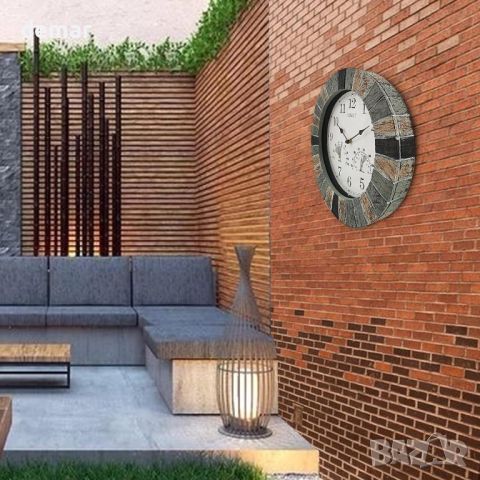 Градински часовник OCEST Външен водоустойчив, 33 см стенен часовник от смола с термометър и влагомер, снимка 6 - Стенни часовници - 45749227