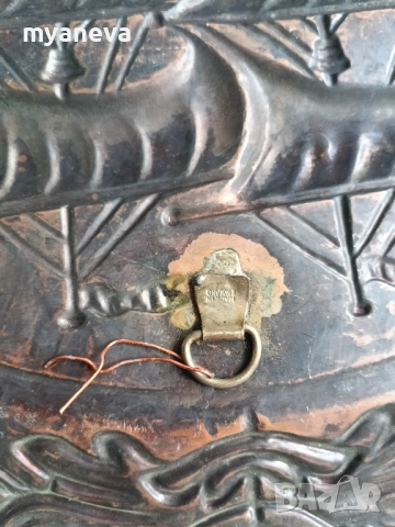 Английска медна чиния с морски дизайн и флорални орнаменти по периферията , снимка 4 - Пана - 51883228