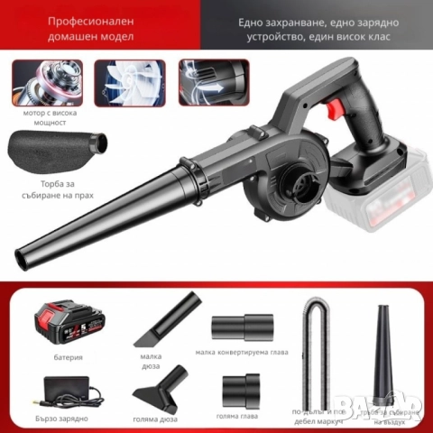 Безжична вентилаторна прахосмукачка 2 в 1 – Издухване и Всмукване с Мощна 21V Батерия, снимка 6 - Друга електроника - 51947672