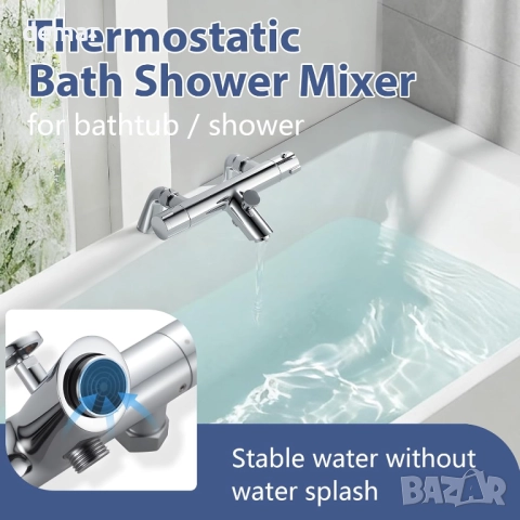 Кръгъл термостатичен смесител за вана, хром, снимка 3 - Смесители - 52465322
