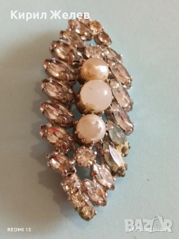 Винтидж Чешка брошка с кристали и перли 42385, снимка 7 - Антикварни и старинни предмети - 52571799