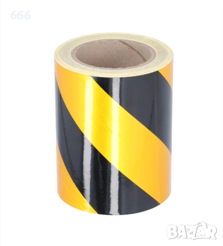 Светлоотразителна предупредителна маркировка, жълта и черна, 30 м x 14 см, PET материал, силно лепил