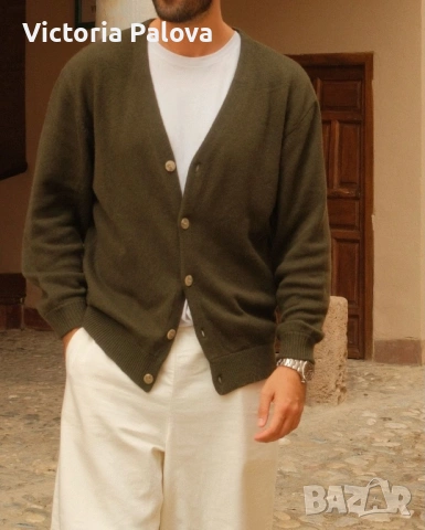 Мъжка памучна жилетка тъмен olive 🫒 – 100% памук, размер L, снимка 14 - Блузи - 54152518