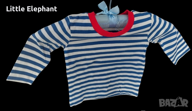 Блузка с дулъг ръкав за 3-6 мес момченце райе бяло и тъмно синьо,Англия/нова