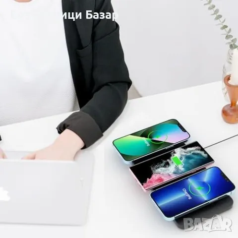 Ново Qi безжично зарядно за 3 устройства, съвместимо с iPhone и Galaxy Мулти зарядна станция, снимка 6 - Безжични зарядни - 48203624