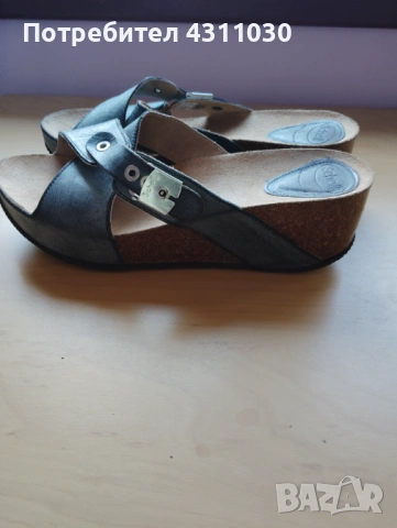 Дамски чехли Scholl естествена кожа 41 номер като ново, сиви, снимка 3 - Чехли - 53166140