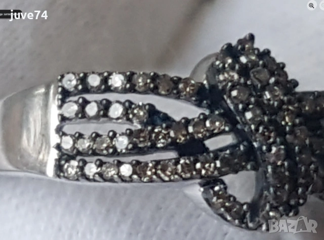 СРЕБЪРЕН ПРЪСТЕН С ДИАМАНТИ ЦВЯТ КОНЯК (АФРИКА) НЕТРЕТИРАНИ СЕРТИФИКАТ, снимка 2 - Пръстени - 53155098