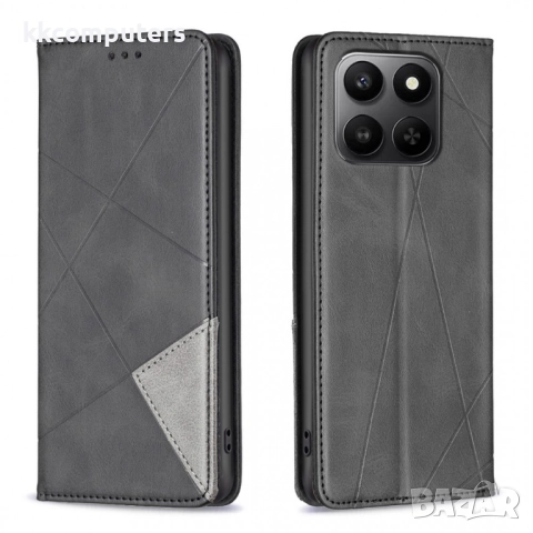 Кожен калъф-Портфейл за Honor X7d / 400 Smart- Геометрична щампа, Държач за Карти и Стойка, вкл. Про, снимка 6 - Калъфи, кейсове - 52466763