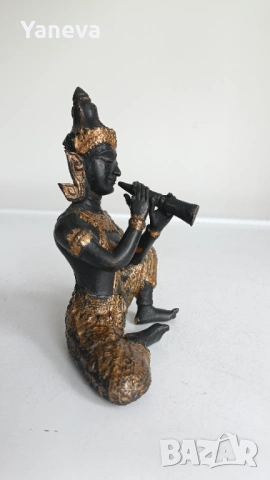 Бронзова , тайландска статуетка на ангел пазител с флейта. , снимка 5 - Статуетки - 53939906