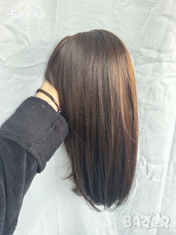 НОВА Кафява естествена перука! 100% високо качество, снимка 4 - Аксесоари за коса - 54083863