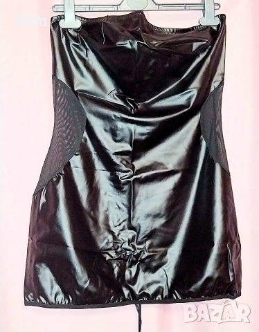 XL Черна еротична,кожена рокля отворена отзад по цялата дължина , снимка 4 - Рокли - 53653058