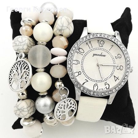Дамски Часовник И Гривни В Бяло Код На Продукта:FA-002, снимка 1 - Подаръци за жени - 45192794