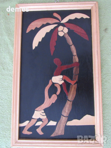 Горе на палмата-картина от бананова кора-2