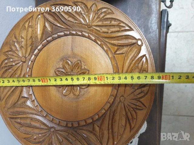 Дървена закачалка за дрехи за коридор с декоративна дървена чиния, снимка 5 - Портманта - 53884397