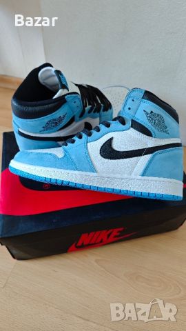 Nike Air Jordan 1 High University Blue Нови Оригинални Мъжки Обувки Кецове Размер 43 Номер 27.5, снимка 4 - Маратонки - 46128179