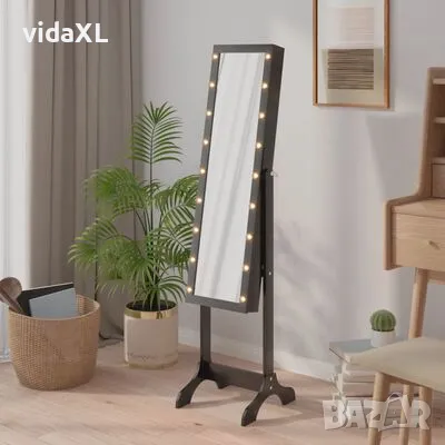 vidaXL Стоящо огледало с LED, черно, 34x37x146 см（SKU:351767, снимка 2 - Огледала - 48907185